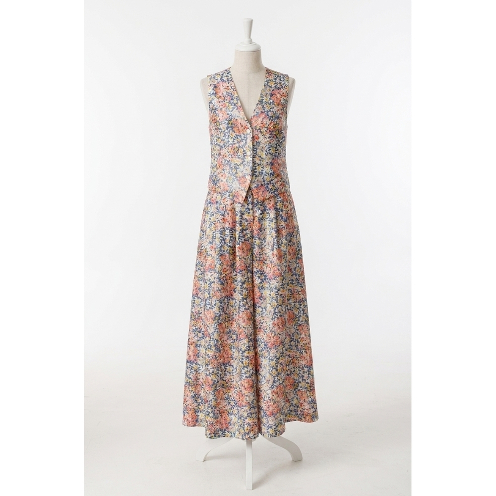 NEW LANHTROPY jack metallic linen vest in florece print